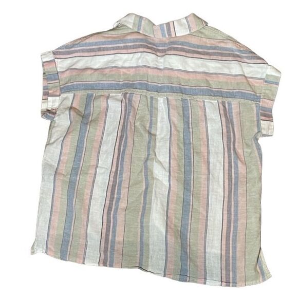 SANCTUARY SHORT SLEEVED Striped Button-Up Blouse Size Small - Picture 2 of 6